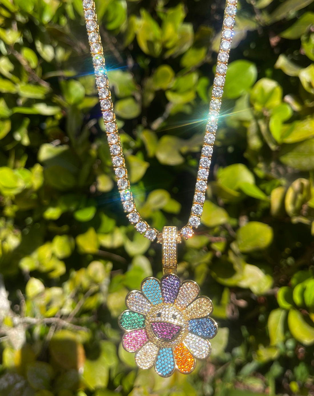 Sunflower Iced out Necklace & Pendant