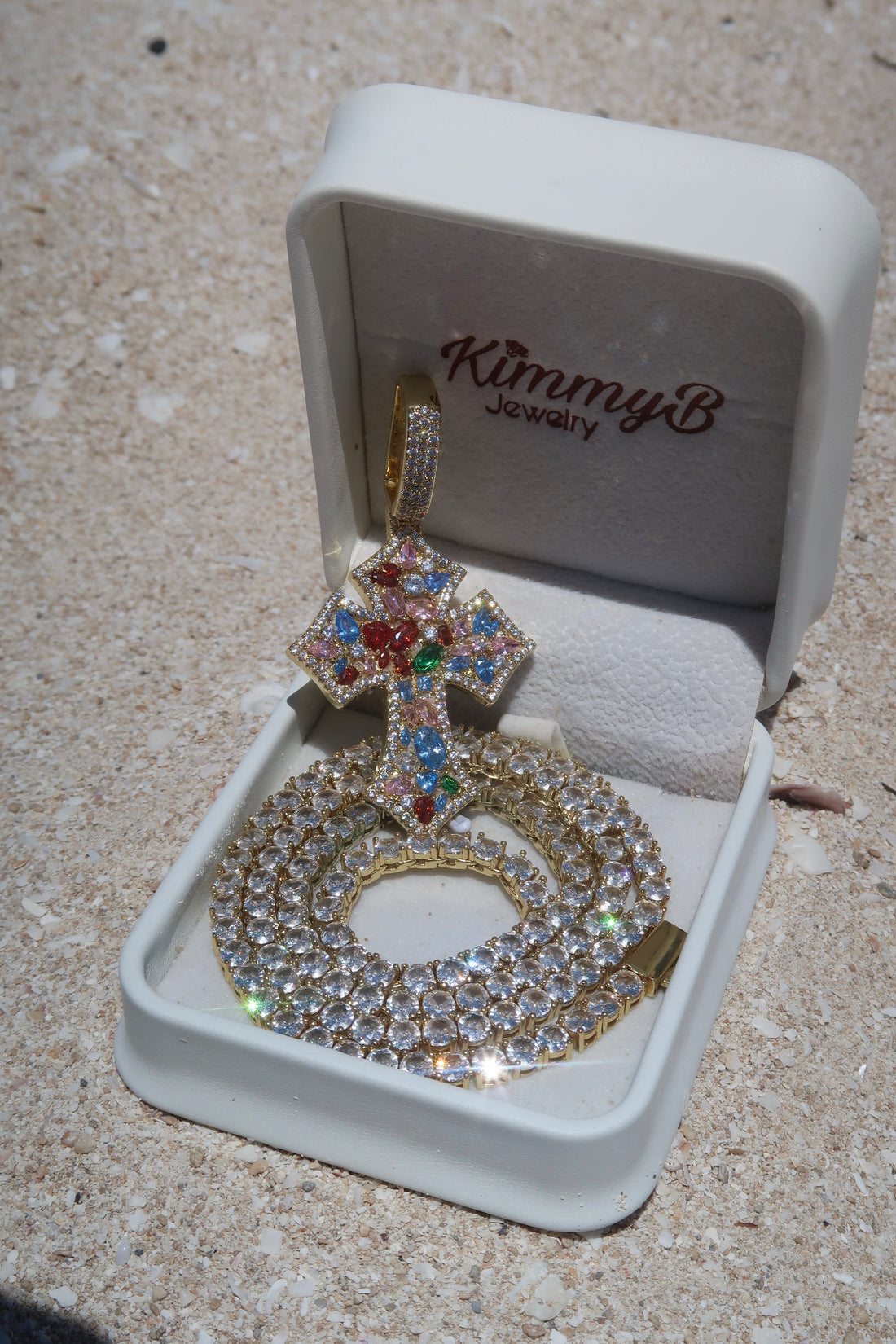 Golden Gemstone Cross