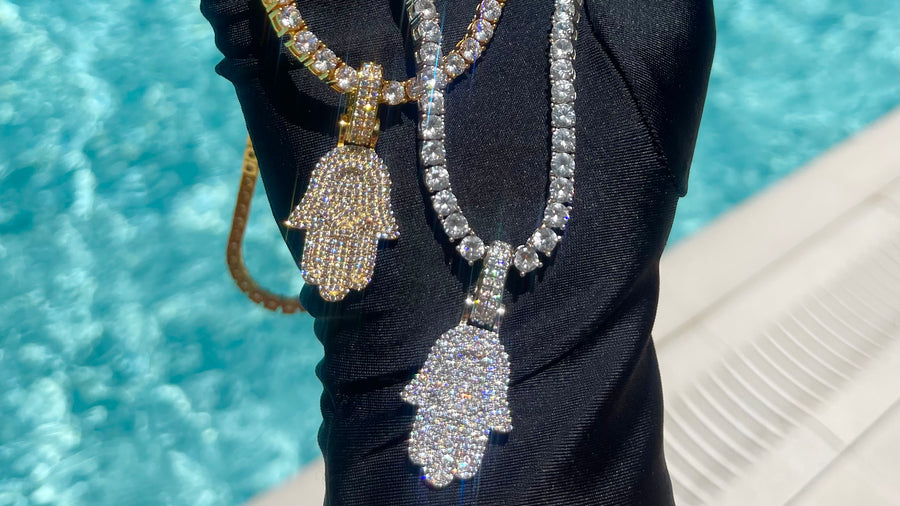 Hamsa Iced Out Necklace Pendant KimmyB Jewelry
