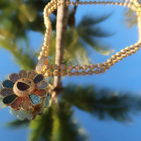 Sunflower Pendant & Iced Out Ball Chain
